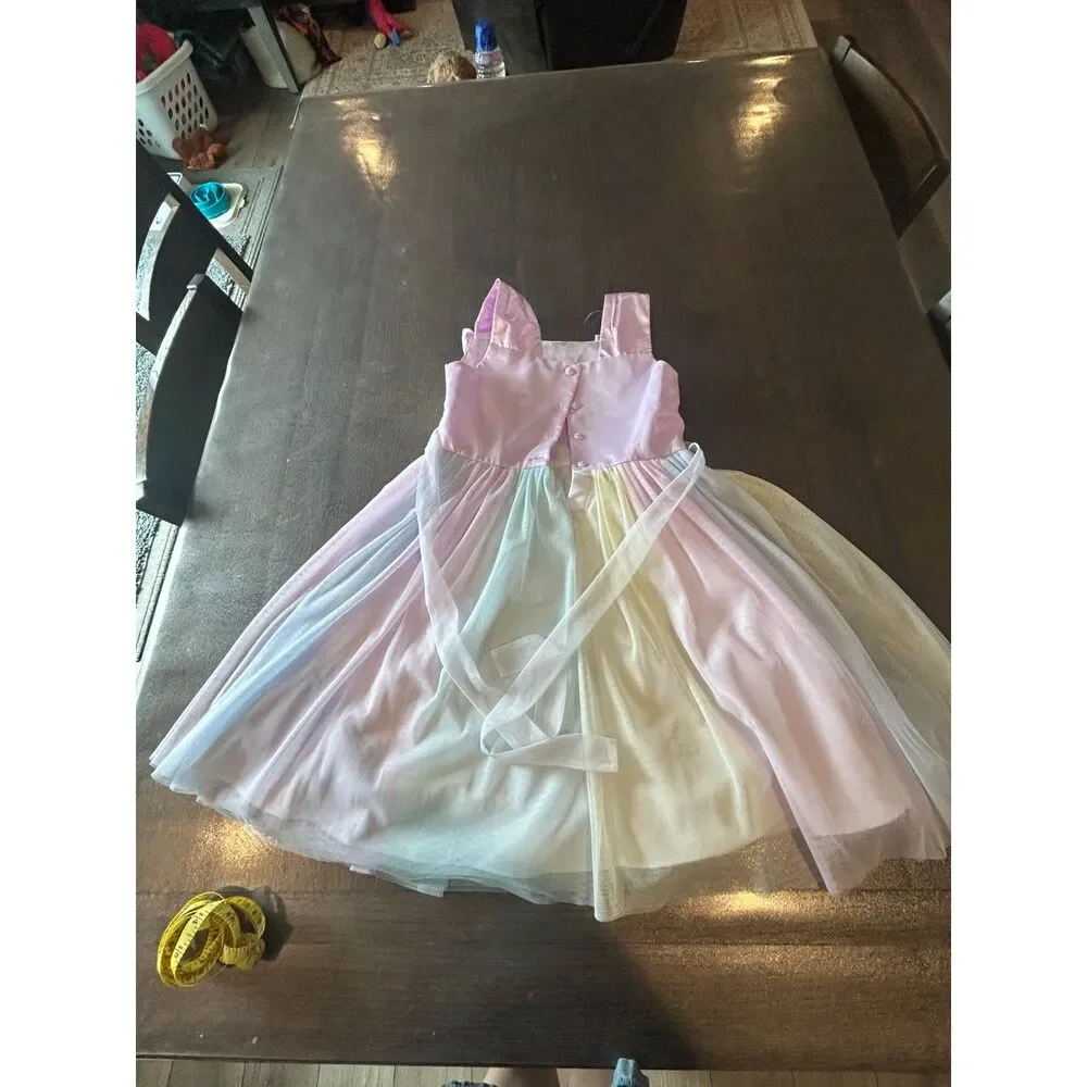 Girls Size 10 Rainbow Sequin Party Dress Pastel Tulle Formal